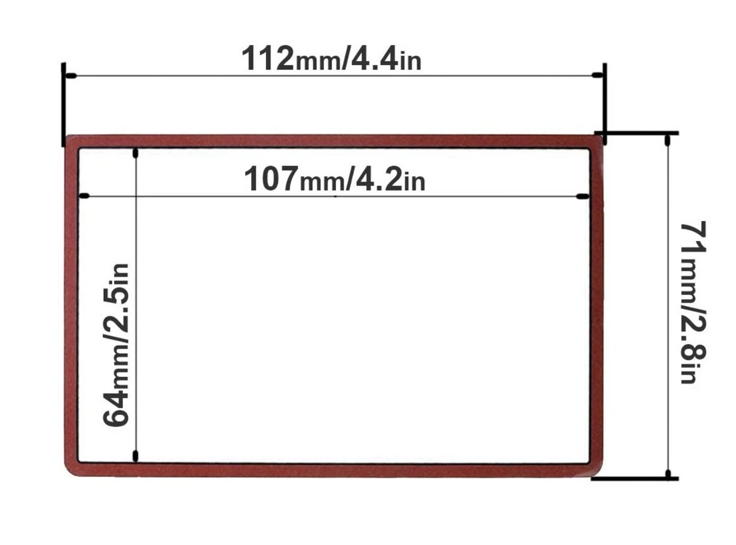 The New Nintendo 3DS XL / LL Upper Screen Glass Lens Replacement in brown features a rectangular frame (outer: 112mm x 71mm, inner: 107mm x 64mm), perfect for replacing your upper screen glass.