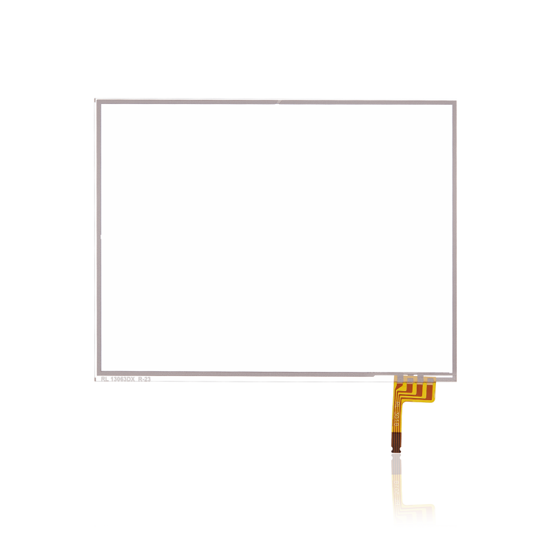 The Replacement Digitizer Compatible For Nintendo NEW 3DS XL features a transparent rectangular panel with a slim border and a flexible ribbon cable at the bottom right, perfect for touch screen repairs, shown on a white background.