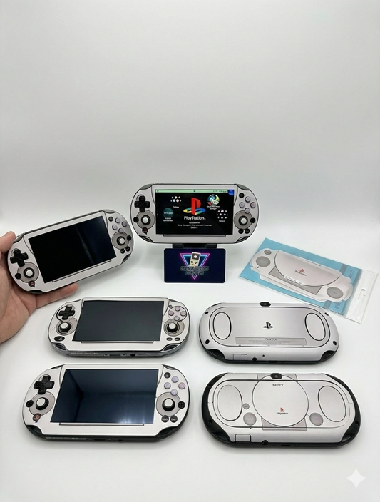 Collection of vintage PlayStation Portable gaming consoles on a white background