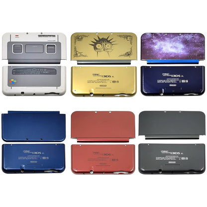 Collection of Nintendo 3DS XL cases in various colors on a white background