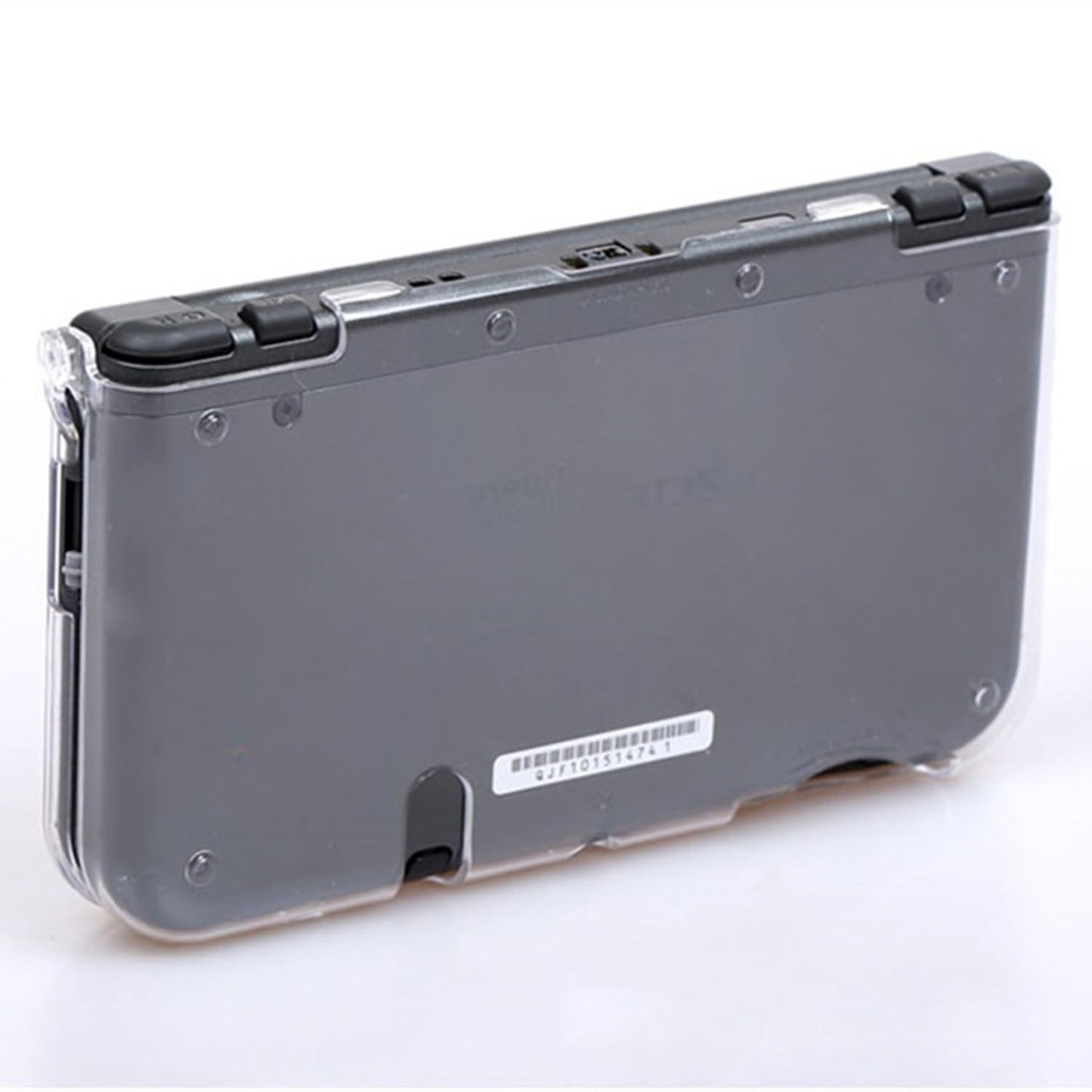Gray electronic device with clear back on a white background