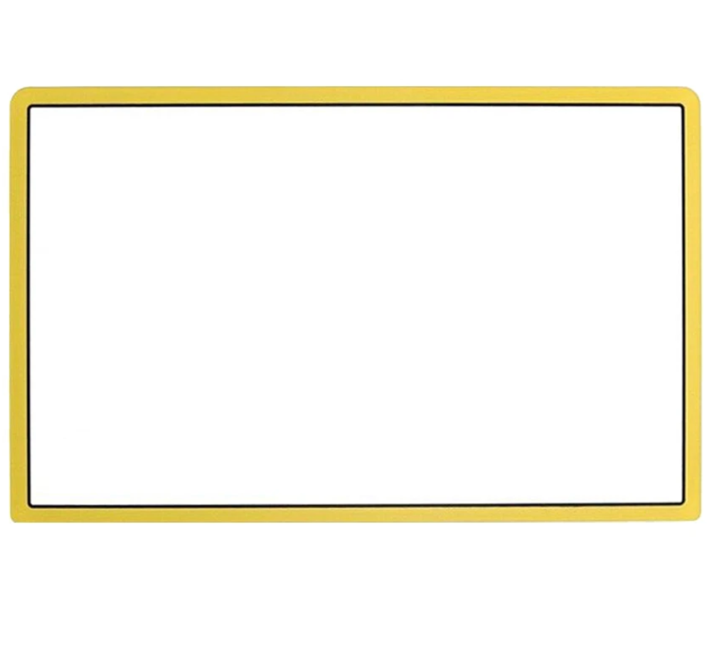 Rectangular white sign with a yellow border on a white background