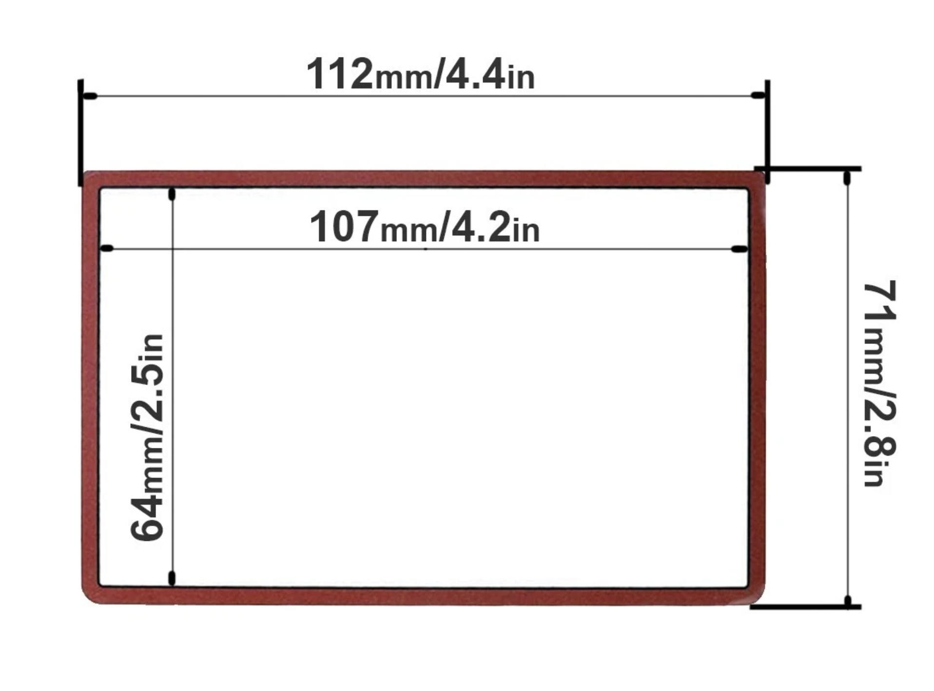 The New Nintendo 3DS XL / LL Upper Screen Glass Lens Replacement in brown features a rectangular frame (outer: 112mm x 71mm, inner: 107mm x 64mm), perfect for replacing your upper screen glass.