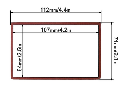 The New Nintendo 3DS XL / LL Upper Screen Glass Lens Replacement in brown features a rectangular frame (outer: 112mm x 71mm, inner: 107mm x 64mm), perfect for replacing your upper screen glass.