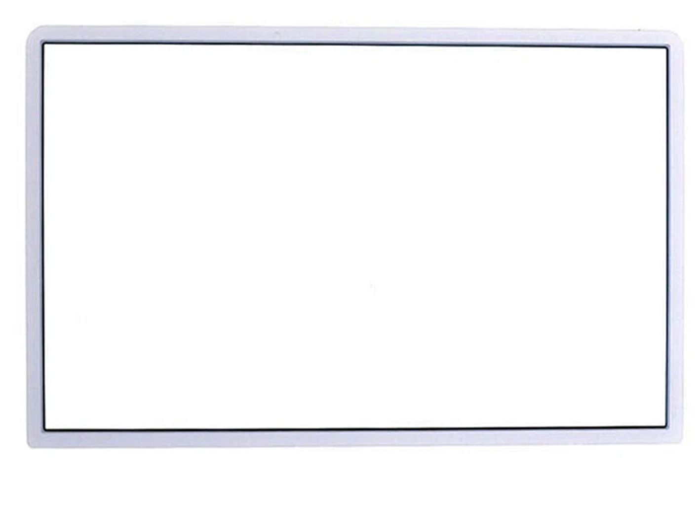 A blank, rectangular whiteboard with a thin, dark border—resembling the clear surface of a New Nintendo 3DS XL / LL Upper Screen Glass Lens Replacement available in various colors.